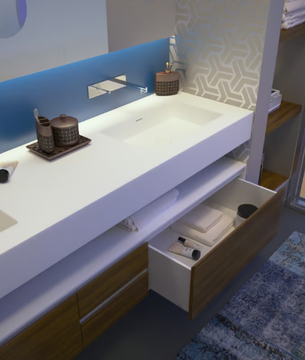 SYSTEM DESK - Wall-mounted Solid Surface washbasin with integrated countertop by MOMA Design - view 3